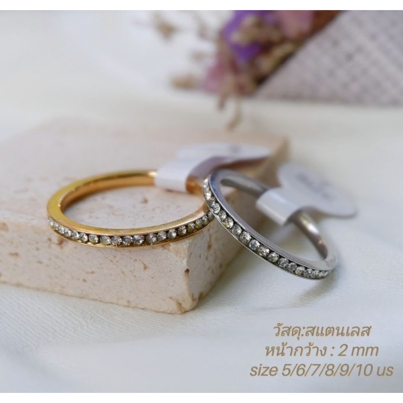 BBแหวนสแตนเลสแหวนเพชรแถวขนาด2มิล(size5-10us)