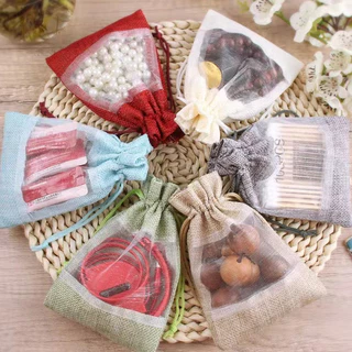 ✅พร้อมส่ง✅ถุงผ้ากระสอบหน้าใส ถุงหูรูด ใส่ของชำร่วย เครื่องประดับ