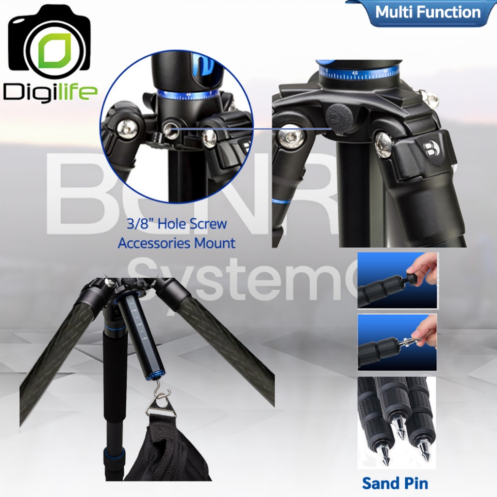 Benro Tripod GC158T J1 Carbon Fiber ขาตั้งกล้อง Monopod, Top View, กางราบ, กลับหัว / Digilife Thailand