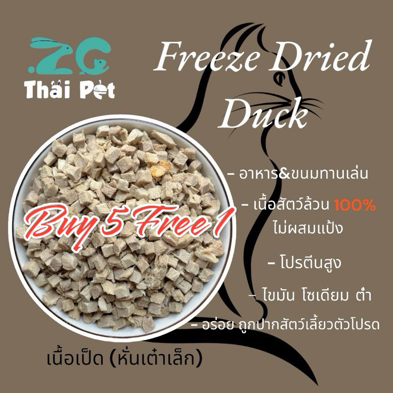 [ZC] ซื้อ 5 แถม 1 ** เนื้อเป็ดฟรีซดราย เต๋าเล็ก/ใหญ่ 15 g. Freeze Dried Ducks meat อาหาร-ขนมสำหรับหมา,แมว,หนูแฮมเตอร์