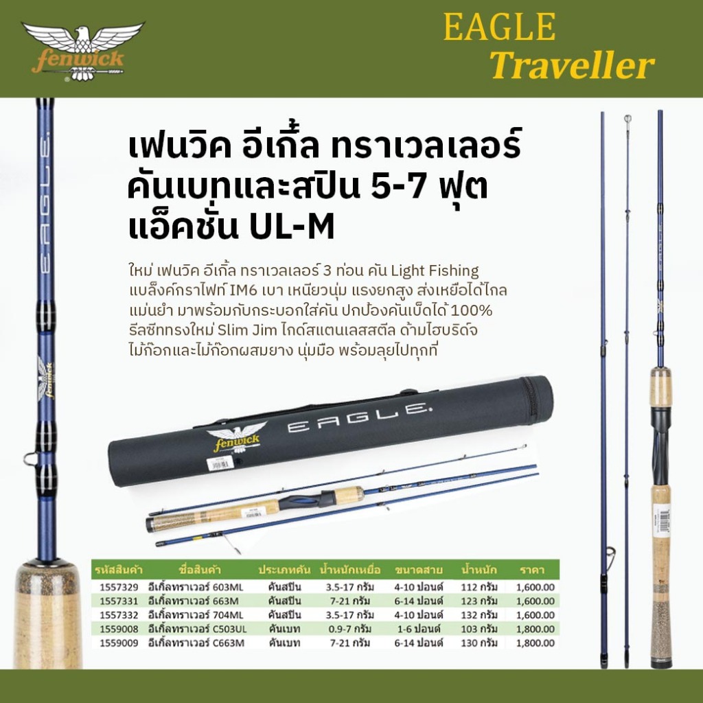 คันสปินนิ่ง ตกปลาลำธาร เฟนวิค ทราเวลเลอร์ 3-4 ท่อน