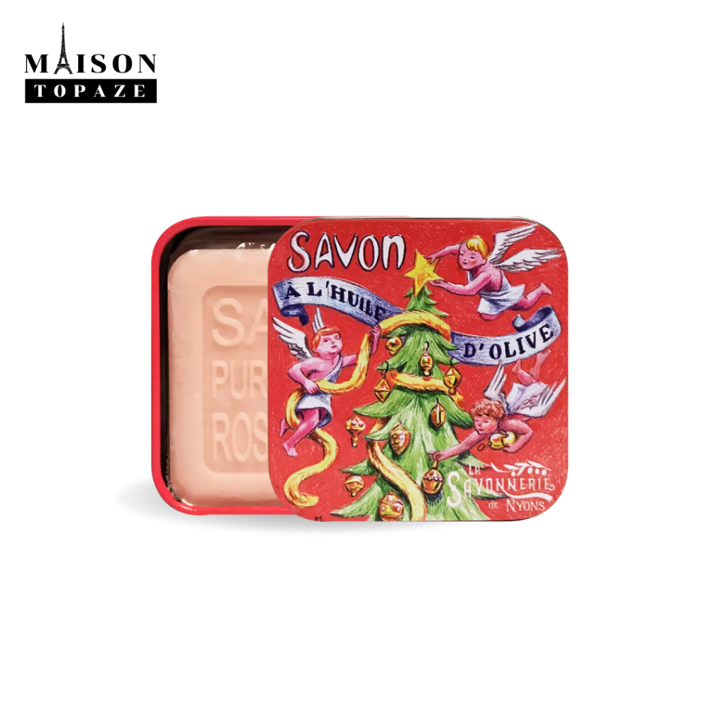 สบู่ออร์แกนิค มาร์กเซย ลายคริสมาสต์ NYONS ORGANIC OLIVE SOAP BOX - ROSE CHRISTMS TREE - 30574