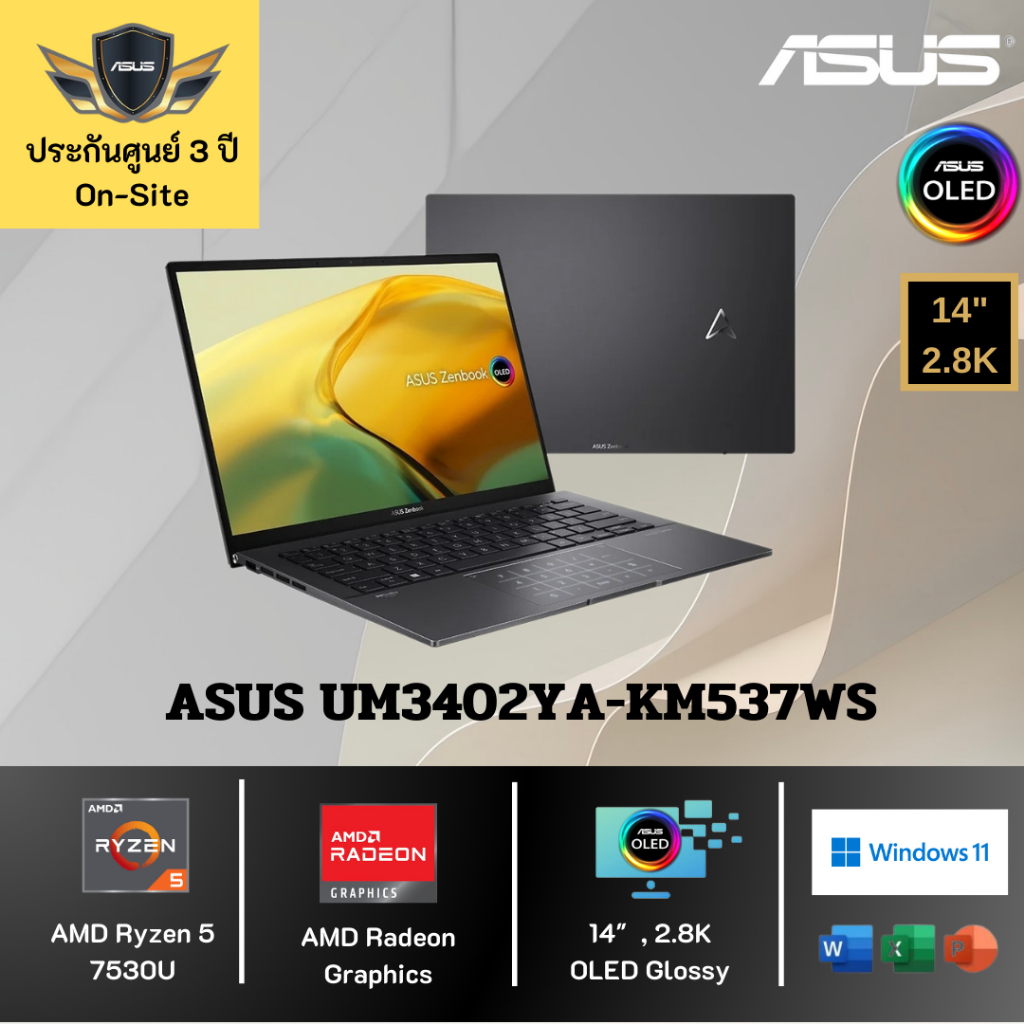 ASUS Notebook ZenBook 14 OLED UM3402YA-KM537WS AMD Ryzen 5 7530 16GB 512GB 14 2.8K OLED Win11 Office