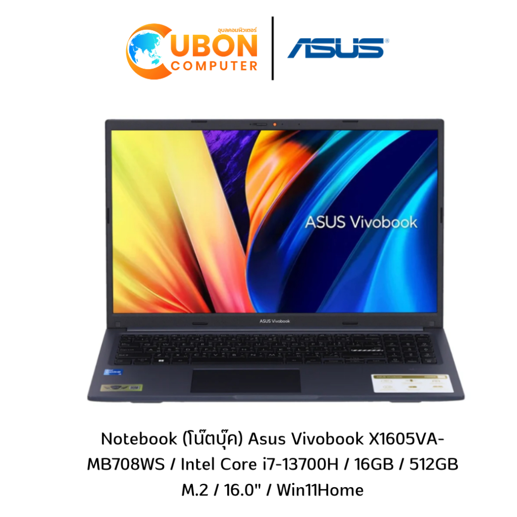 Notebook (โน๊ตบุ๊ค) Asus Vivobook X1605VA-MB708WS / Intel Core i7-13700H / 16GB / 512GB M.2 / 16.0" / Win11Home ประกันศู