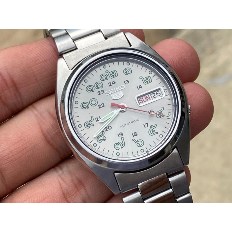 สีมาใหม่‼️Seiko 5 Automatic 7009 นาฬิกาหน้าปัดเลขไทยสีเทาสวย