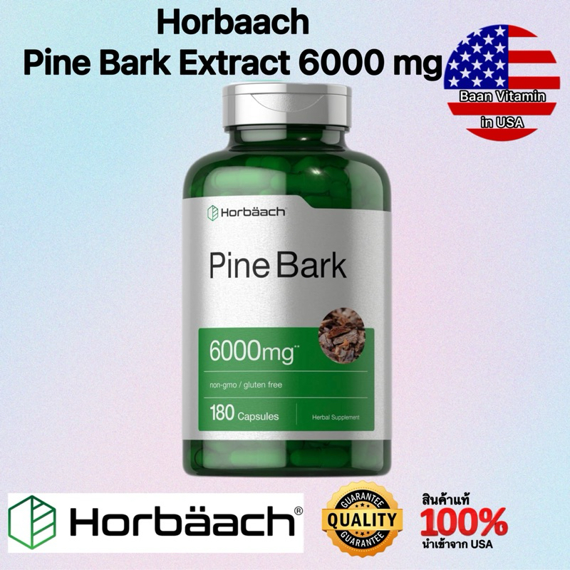 สารสกัดเปลือกสน Horbaach Pine Bark Extract 6000 mg 180 Capsules