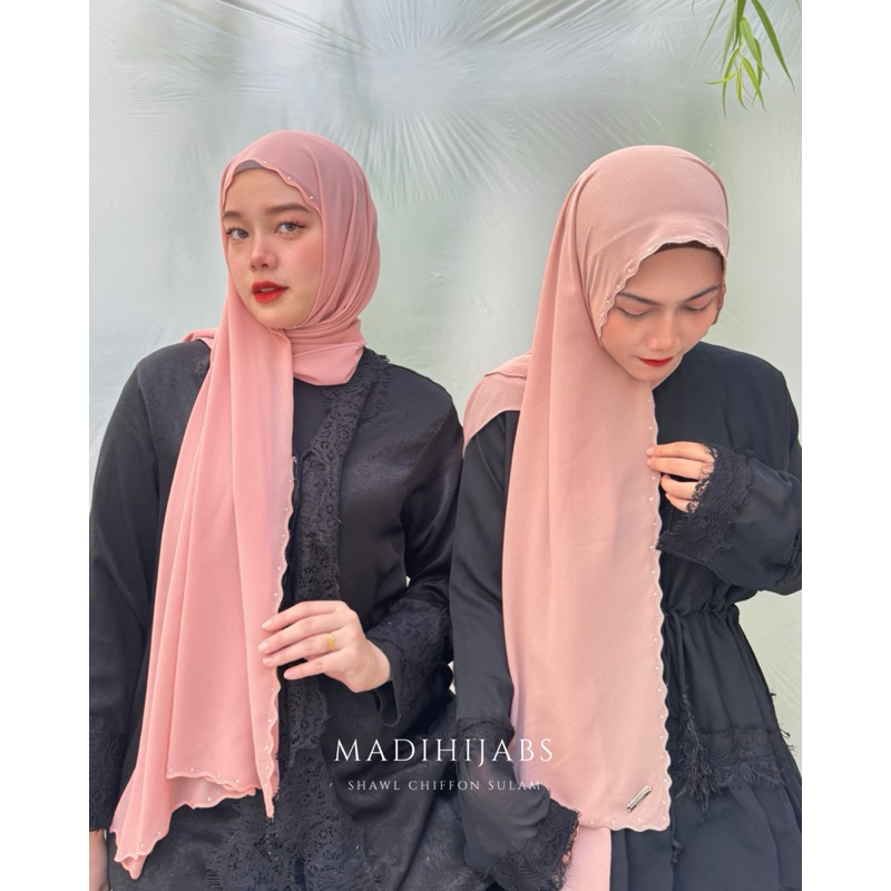 SHAWL CHIFFON SULAM ผ้าชีฟองปักเวิอค์ ติดเพชรขอบ พันยาว