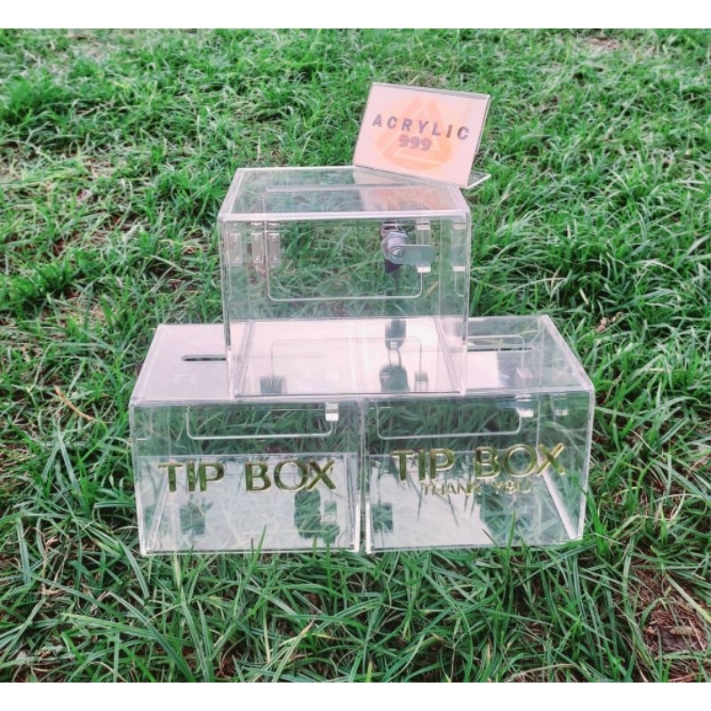 TIP BOX สีใส มี 3 แบบ  อักษรสีทอง กล่องอะคริลิค tipbox กล่อง tip box กล่องทำช่องใส่เงิน