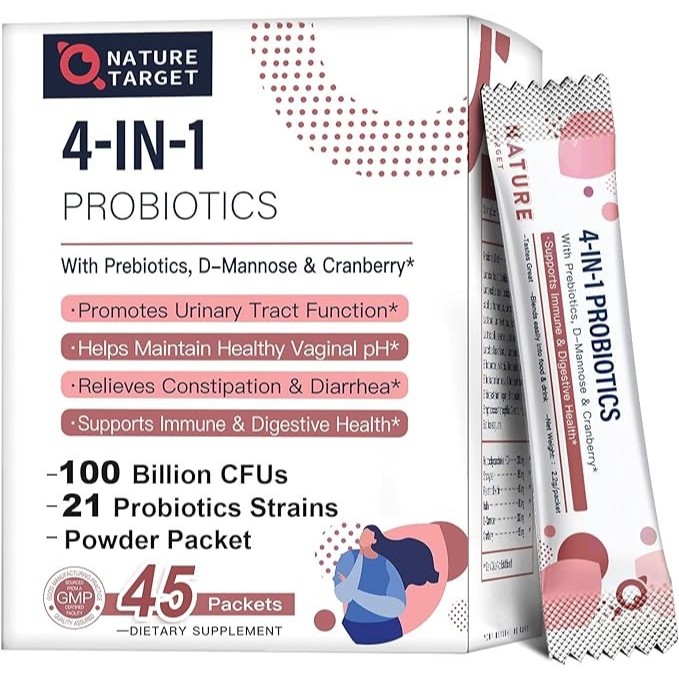 NATURE TARGET โปรไบโอติก + พรีไบโอติก สำหรับผู้หญิง แบบผง 100 Billion CFU , 45 Packets (Sku.2492) ราคา ถูกที่สุด โปรบีเคเค