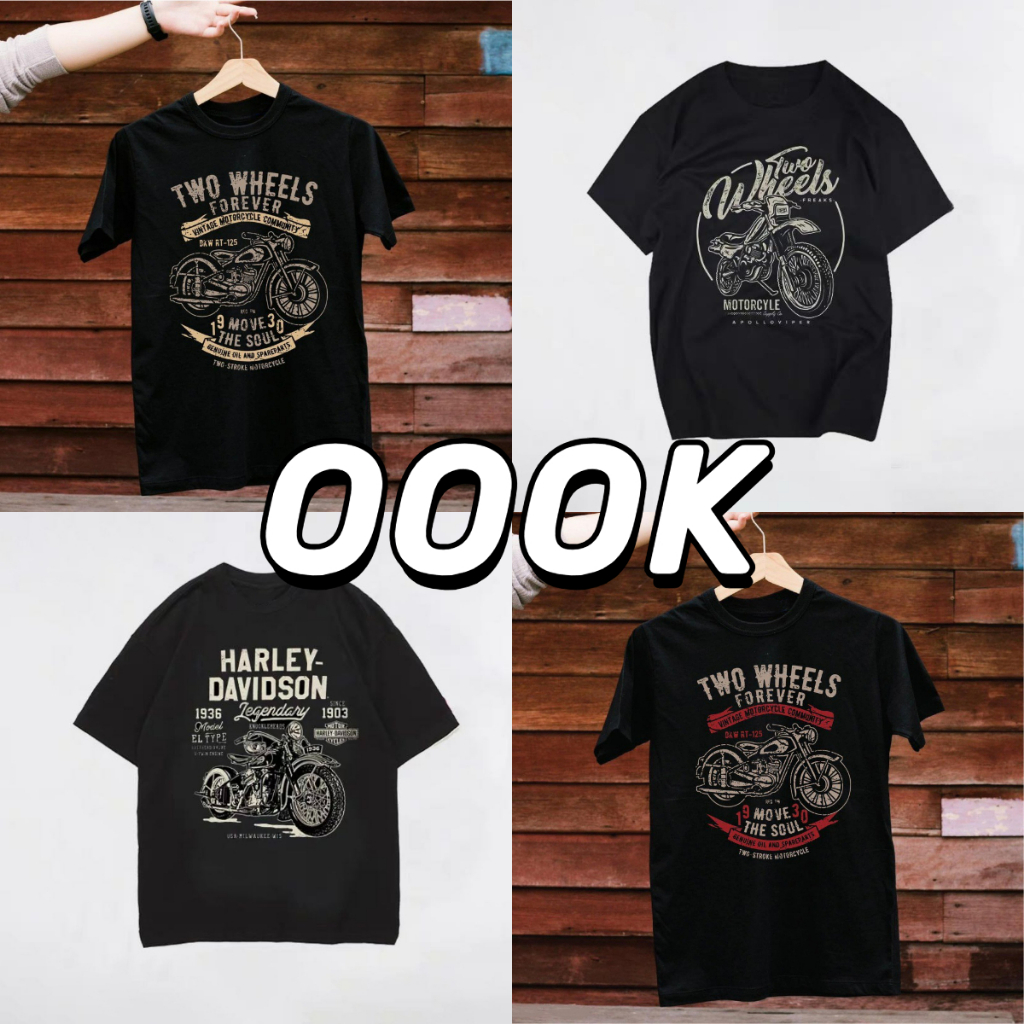 [ส่งจากโรงงาน]ออก24ชั่วโมง OOOK (พร้อมส่ง) เสื้อยืด TWO WHEELS - ผ้า Cotton100%
