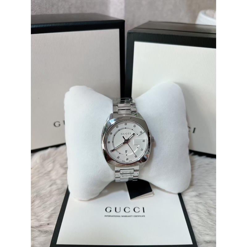 NEW GUCCI GG2570 White Dial Diamond Stainless Steel Watch 37 mm(