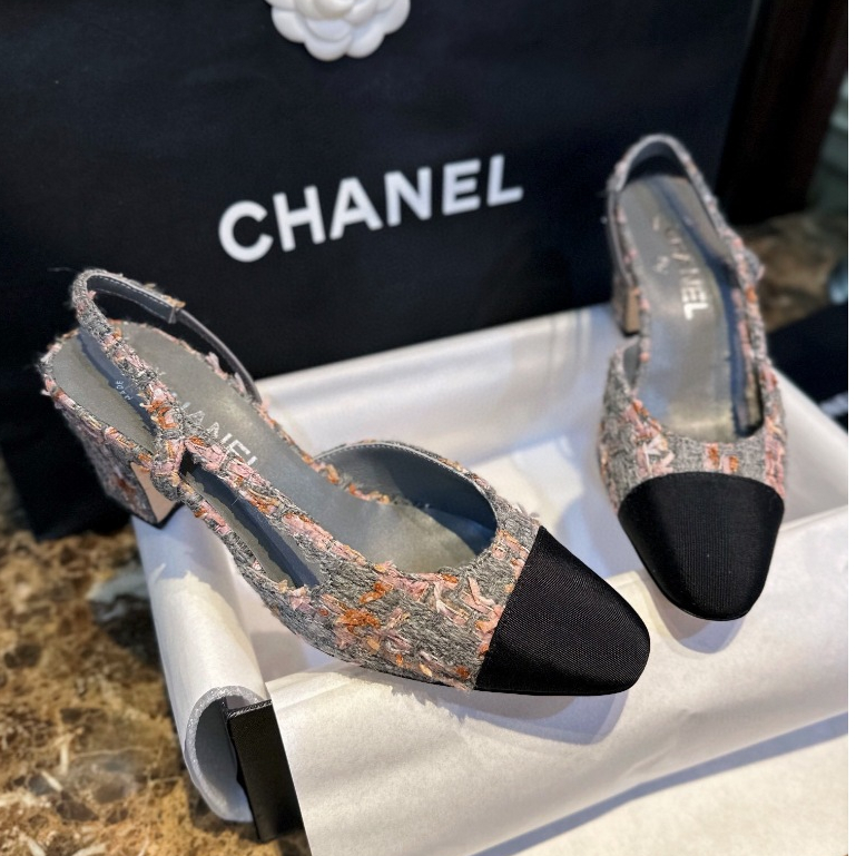 พรี​ ราคา4900 Chanel slingback wool tweed รองเท้าผู้หญิง รองเท้าส้นสูง size34-41cm
