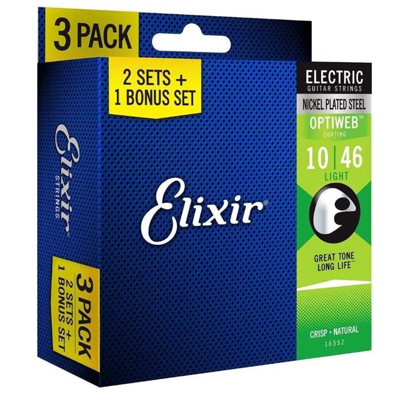 Elixir สาย 16552/16550 สายกีตาร์ไฟฟ้าเหล็กชุบเคลือบ Optiweb ชุด 3 ชิ้น
