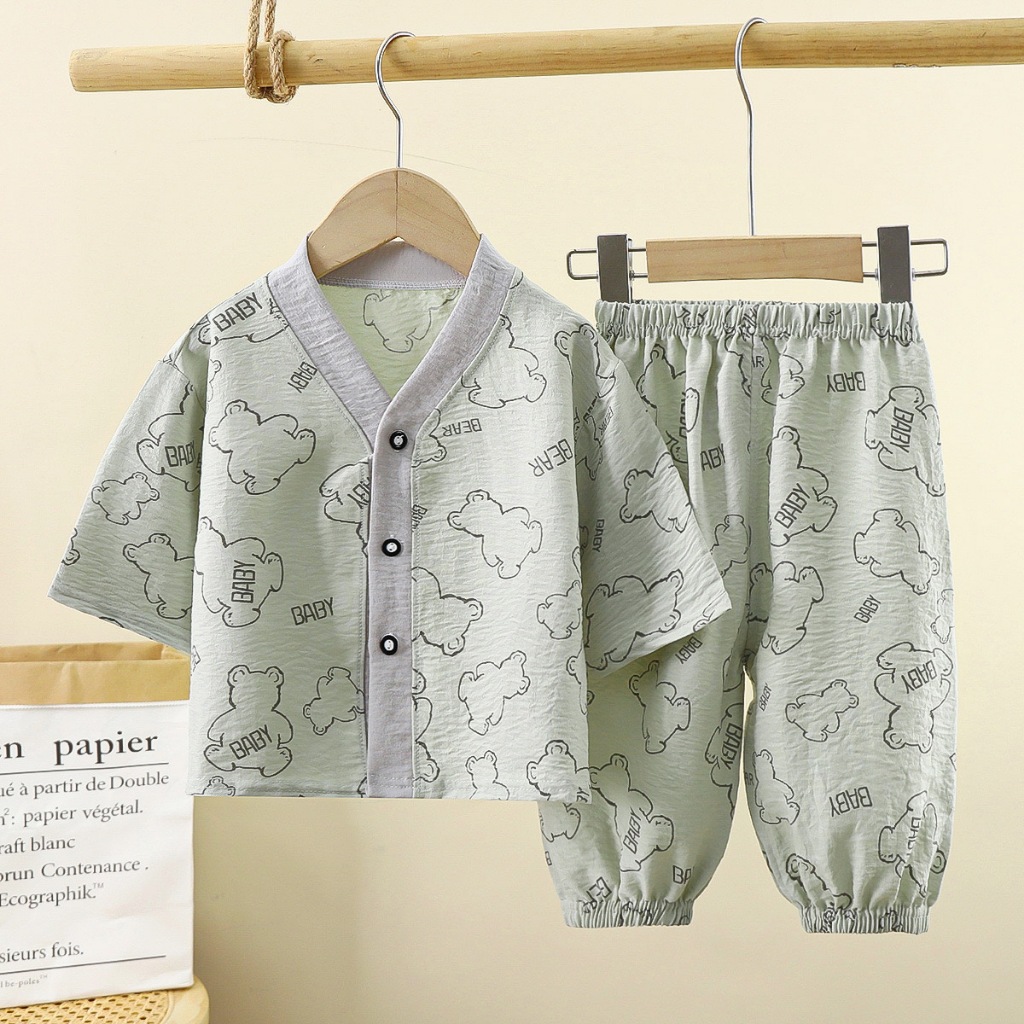 พร้อมส่ง ชุดนอน เสื้อคาร์ดิแกน แบบบาง เหมาะกับฤดูร้อน สําหรับเด็กผู้ชาย และเด็กผู้หญิง ราคา ถูกที่สุด ดีลบีเคเค แกลเลอรีภาพที่ 6