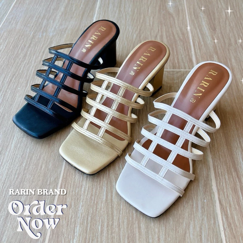 Rarin รุ่น [ Nicole ] 36 - 41 รองเท้าส้นสูง 2.5 นิ้ว หนังนิ่ม ไม่บาดเท้า ***เท้าไม่เรียวเพิ่มไซส์***