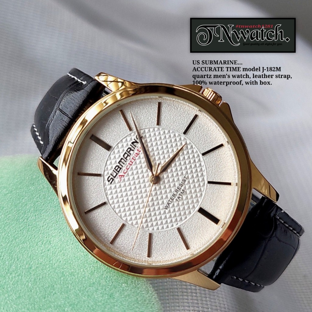 us submarine รุ่น J-182M นาฬิกาข้อมือ นาฬิกาผู้ชาย ระบบควอทซ์ นาฬิกาสายหนัง กันน้ำ พร้อมกล่อง