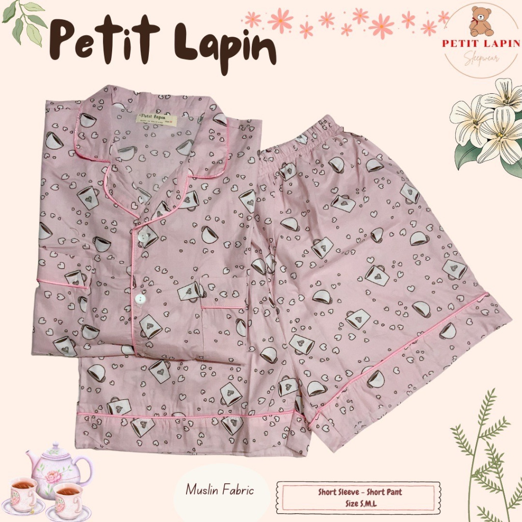 ชุดนอนผู้ใหญ่คอปก แขนสั้นขาสั้น Petit Lapin Size M