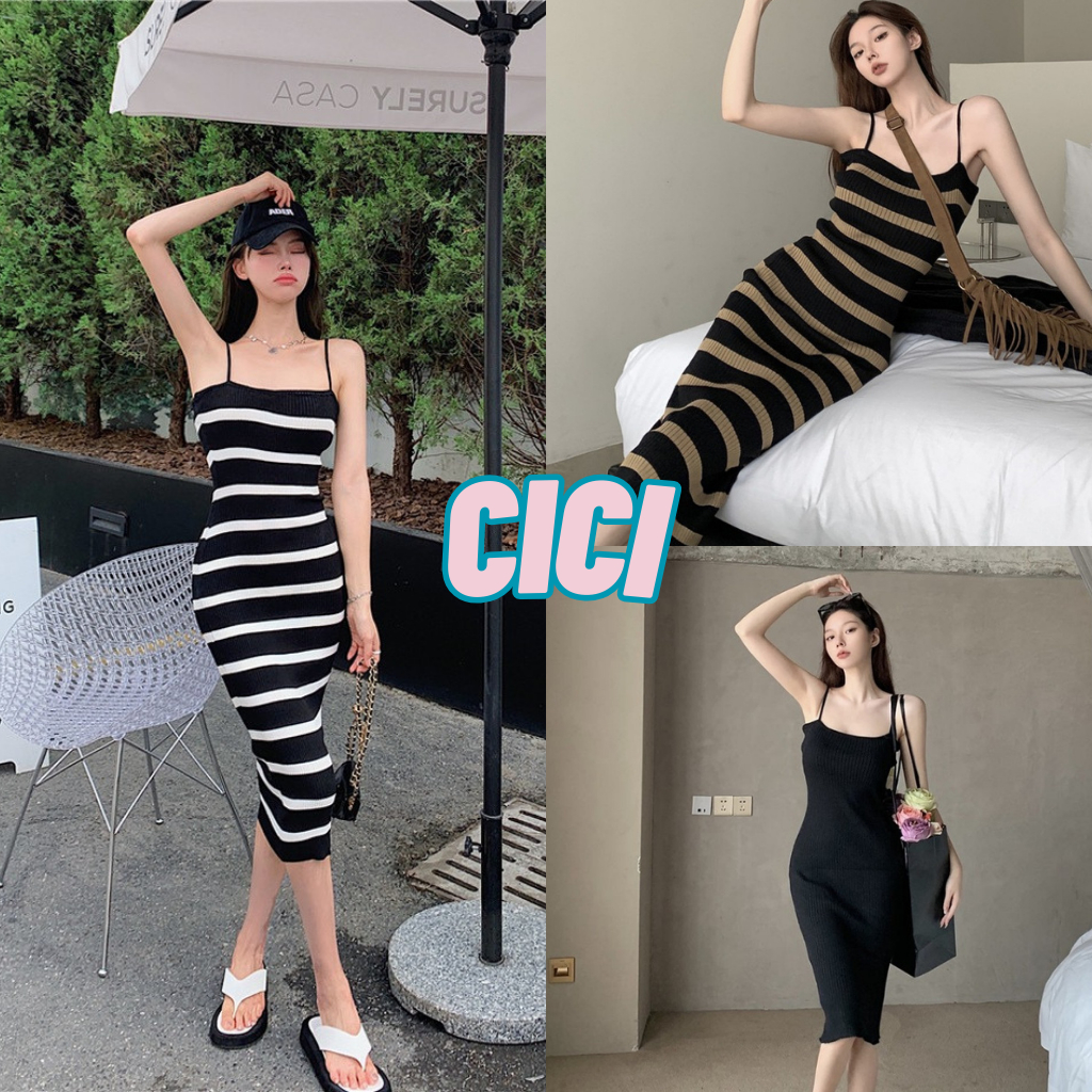 ส่งทันที Cici(NO. M060)เดรสยาวสายเดี่ยวไหมพรม ผ้าร่อง สไตล์ผู้ดีอังกฤษ สวยหรูดูแพง