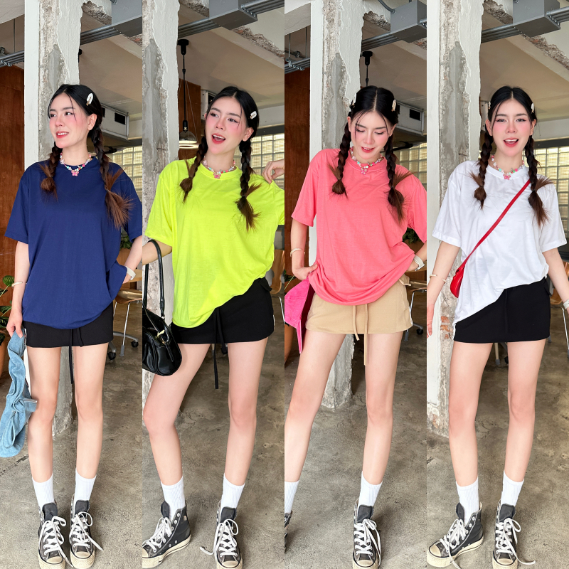 🌈SpinnyHouse🌈 เสื้อยืดทรง เบสิคสไตล์ 🍒 ทรงUNISEX ใส่ได้ทุกโอกาส พร้อมส่งทุกสีค่า รุ่น เสื้อยืดYuedyun