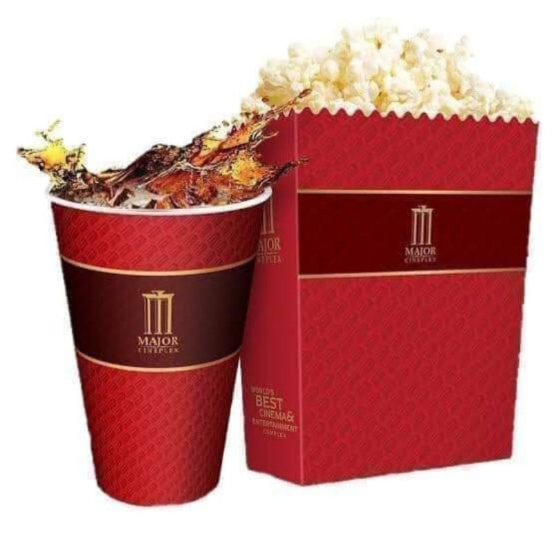 ชุด ป๊อบคอร์น popcorn +น้ำ ใช้ที่โรงหนัง เมเจอร์ (Major), เอสเอฟ (SF) ตั๋วภาพยนตร์ ตั๋วหนัง