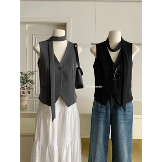 📍พร้อมส่ง📍8183💌เสื้อ vest แมทช์กับลุคไหนก็ดูดี เนื้อผ้าดี มีซับใน มาพร้อมสายไขว้คอ TAG:WG.WE 🇰🇷