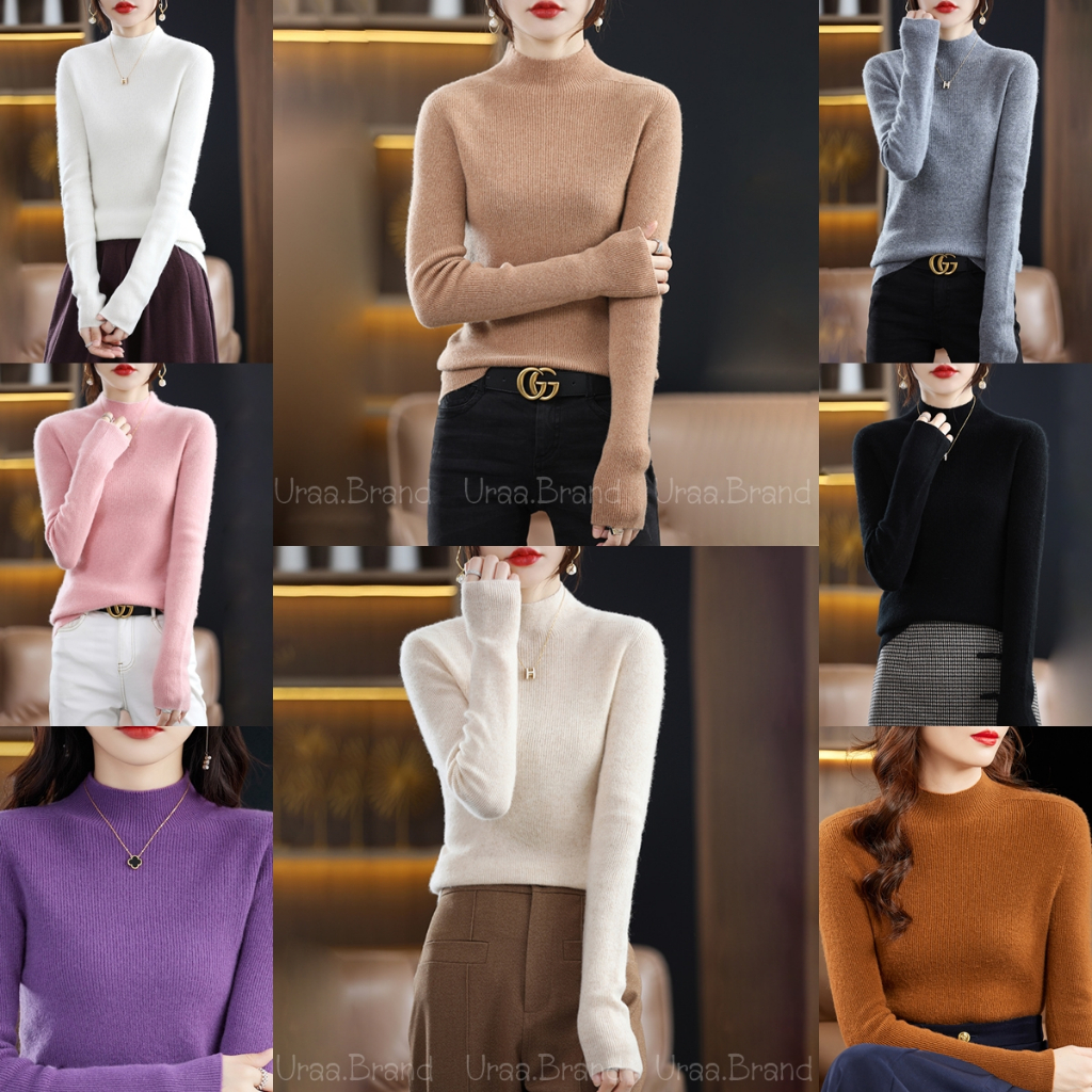 ( 10 สี) เสื้อไหมพรมคอปีน เสื้อคอปีน ผ้าร่อง ชุดกันหนาว สเวตเตอร์ รุ่น Peen PN2