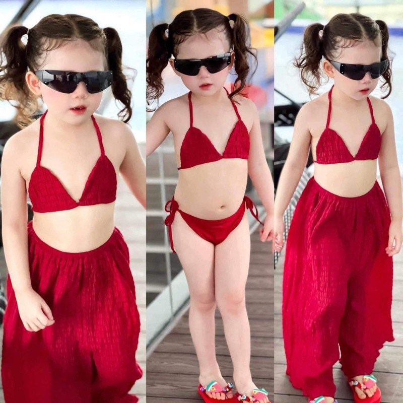 ชุดว่ายน้ำเด็กแฟชั่นลูกสาว 3 ชิ้น