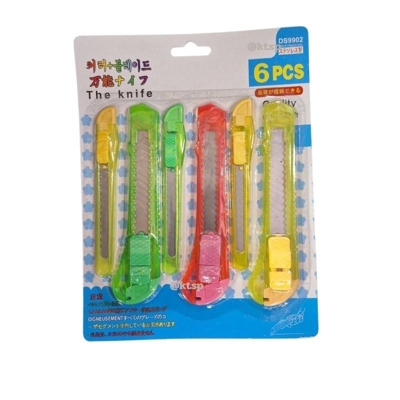 คัตเตอร์ แบบ6ชิ้น คละสี คัตเตอร์ อุปกรณ์ศิลปะ 1×6 สีสวย