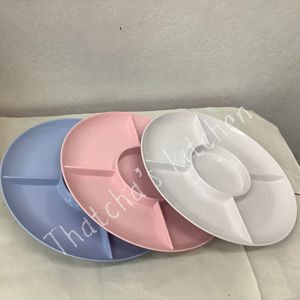 ถาดออเดิร์ฟ 5 ช่อง ขนาด 12 นิ้ว เนื้อเมลามีน ยี่ห้อ SIAM BESTWARE สีฟ้า/ชมพู/ขาว ( จำนวน 1 ถาด )