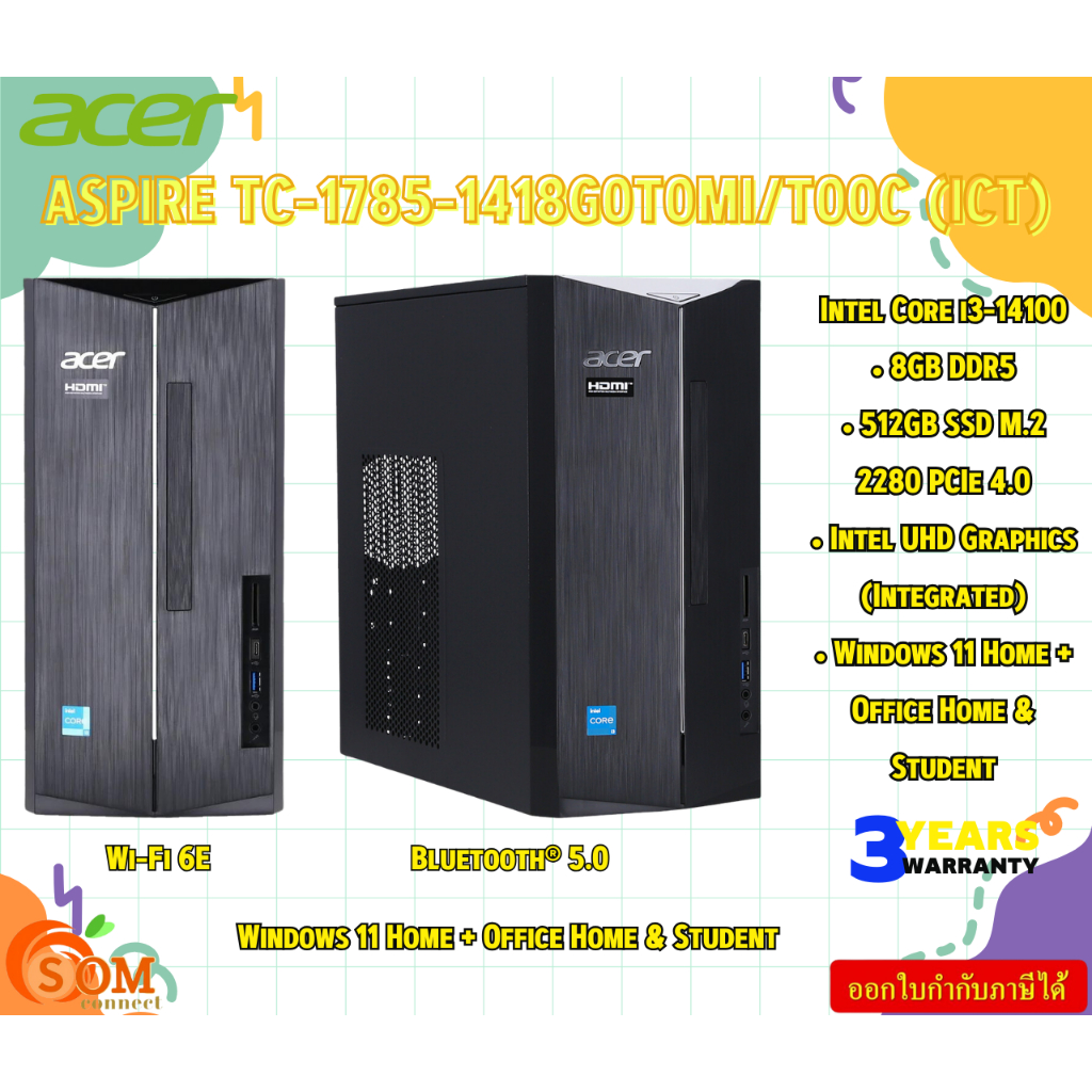 ACER DESKTOP PC (ASPIRE TC-1785-1418G0T0MI/T00C (ICT) ) Intel Core i3-14100 • 8GB DDR5 Windows 11 3Y