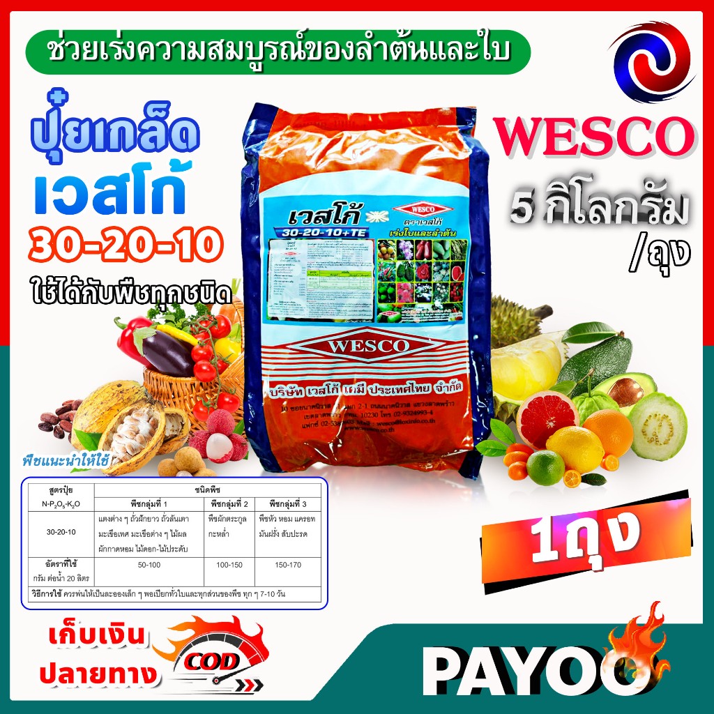 WESCO ปุ๋ย 30-20-10 +TE (ธาตุรองเสริม) บรรจุ 5 กิโลกรัม