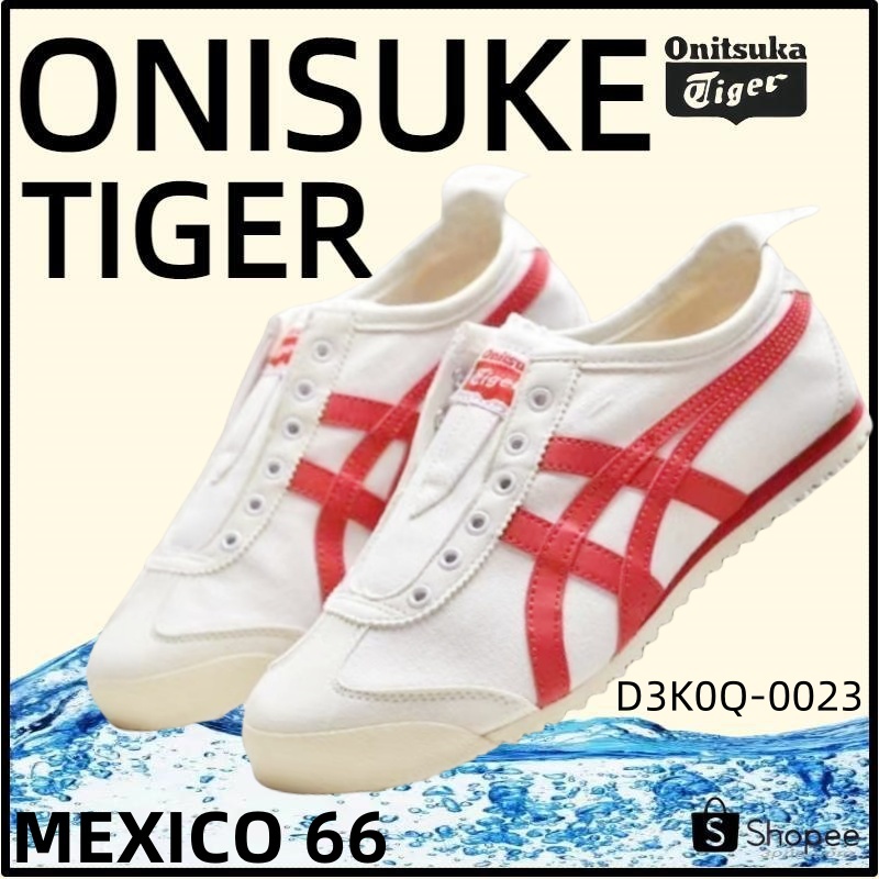 【ของแท้ 100%】Onitsuka Tiger Mexico 66 โอนิซึกะไทเกอร์ White/Red D3K0Q-0023 Low Top slip-on