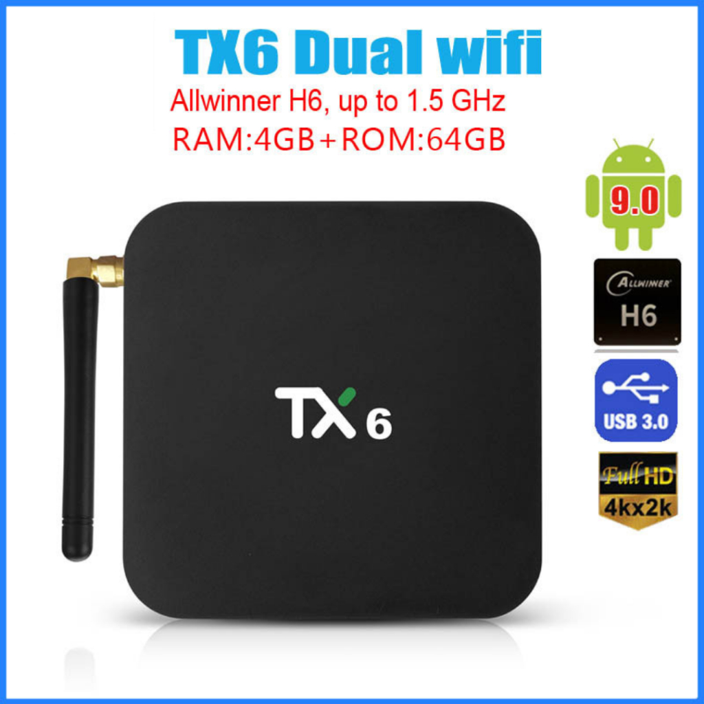 กล่องแอนดรอยด์ รุ่น Tx6 แรม 4G รอม 64G Android 9 Bluetooth WiFi 2.4G/5G Allwinner H6 Android TV Box