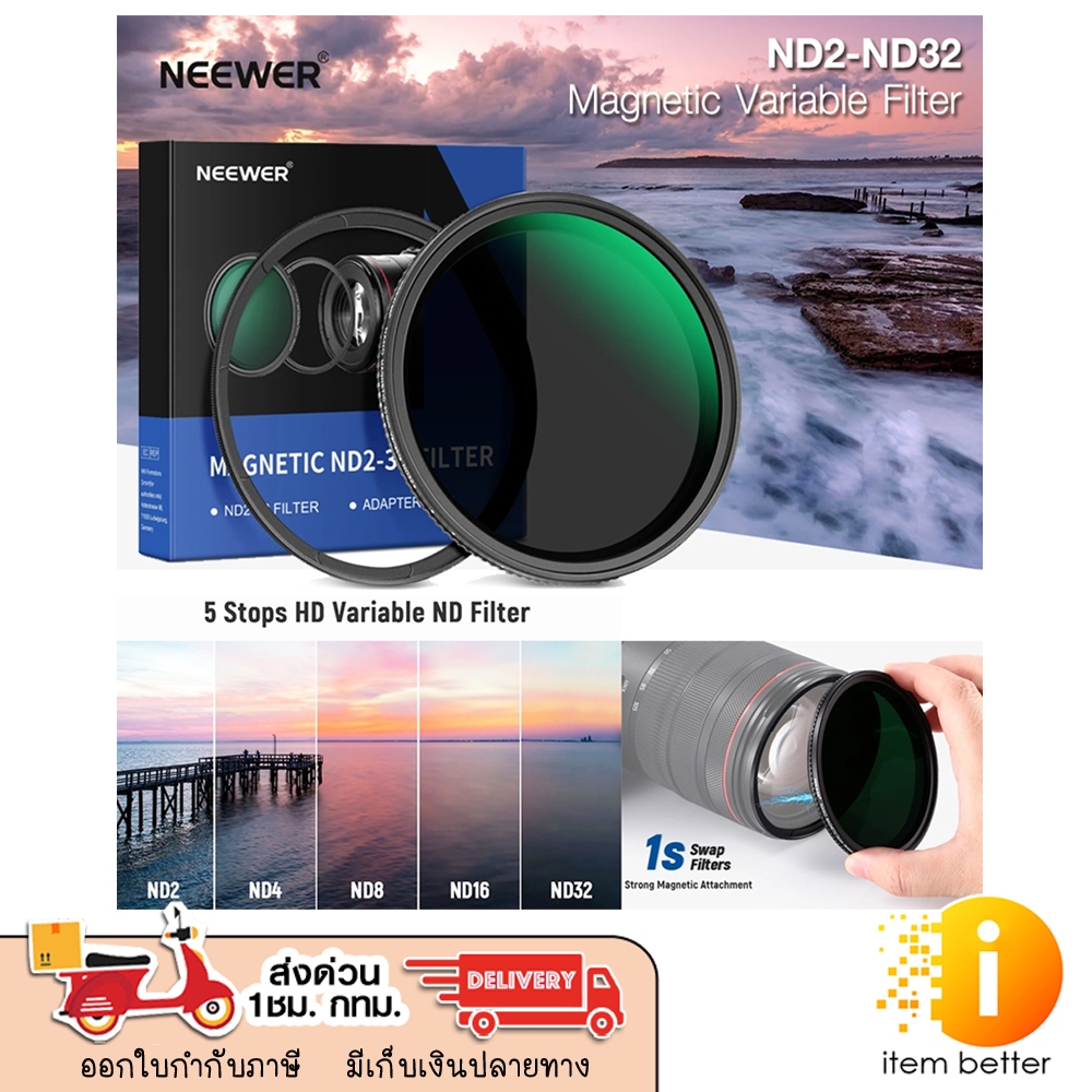 Neewer Magnetic Variable ND Filter HD ND2-ND32 ฟิลเตอร์เคลือบนาโน 30 ชั้น กันน้ำ กันน้ำมัน กันรอยขีด