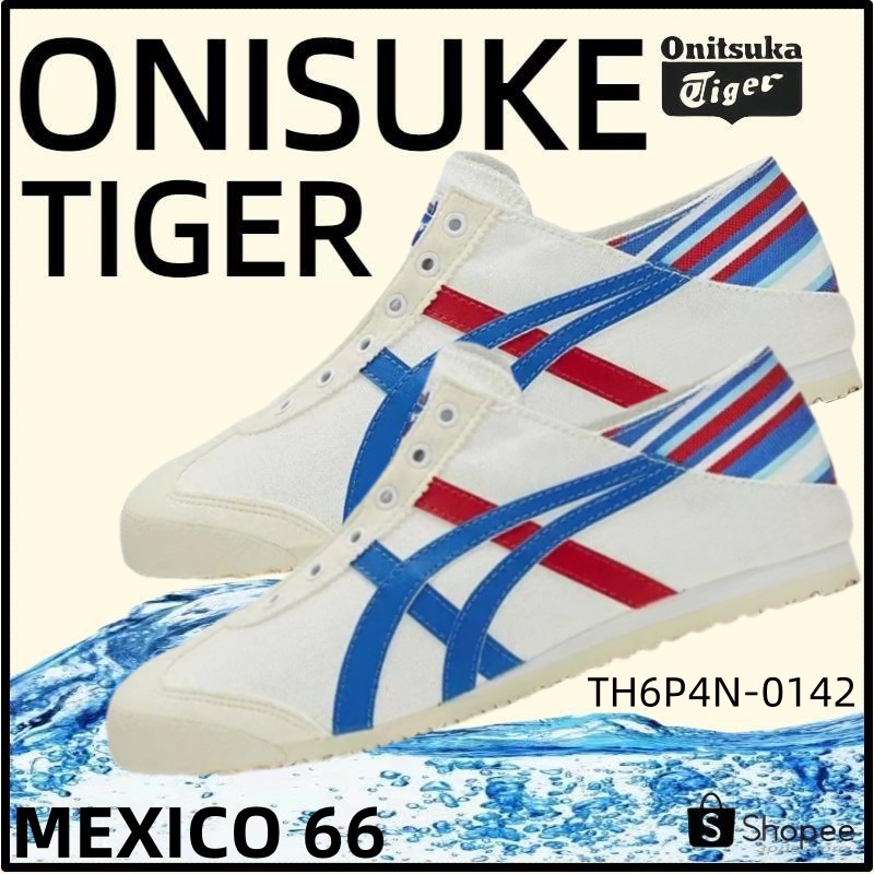 【ของแท้ 100%】Onitsuka Tiger Mexico 66 โอนิซึกะไทเกอร์ White/Blue/Red TH6P4N-0142 Low Top slip-on Unisex Sneakers