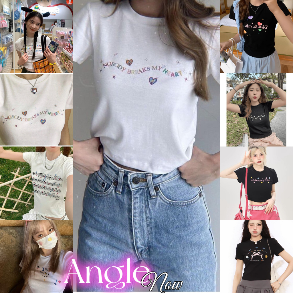 （จัดส่งตลอด 24 ชั่วโมง）Angle Official S294 CROP Ribbon heart เสื้อครอปผ้าคอตตอน