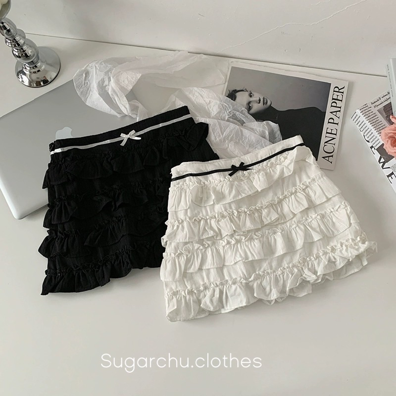 Lace skirt กระโปรงลูกไม้ ลูกไม้ระบาย 4 ชั้น ซิปข้าง พร้อมซับใน -รหัส2366