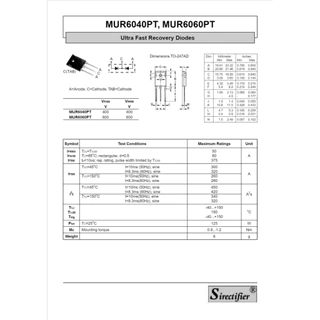 ไดโอด Diode MUR6060PT 60A 600V ยี่ห้อ ON Semiconductor สินค้าของแท้จากโรงงาน 100%