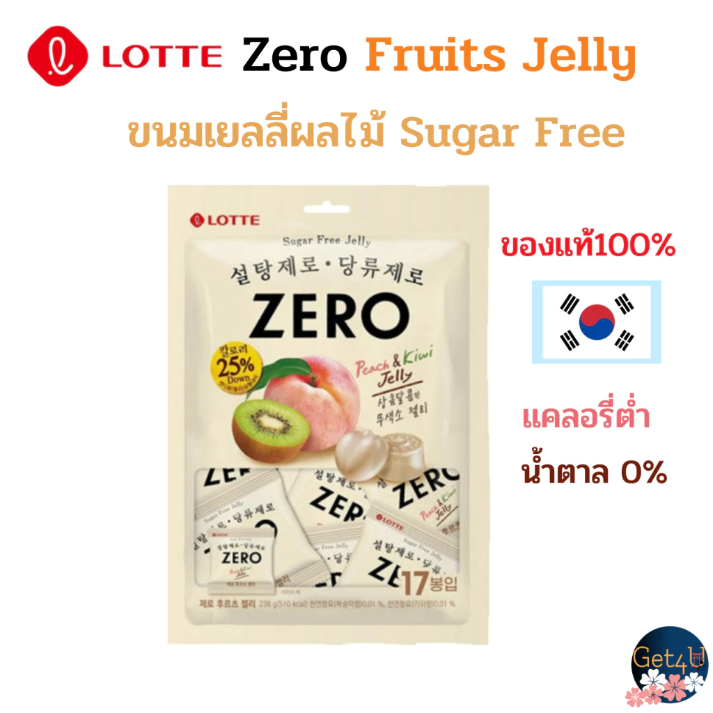 Lotte Zero Fruit Jelly ขนมเยลลี่ผลไม้ Exp.15-4-27 Sugar Free Peach Kiwi Gummy Korean Snacks