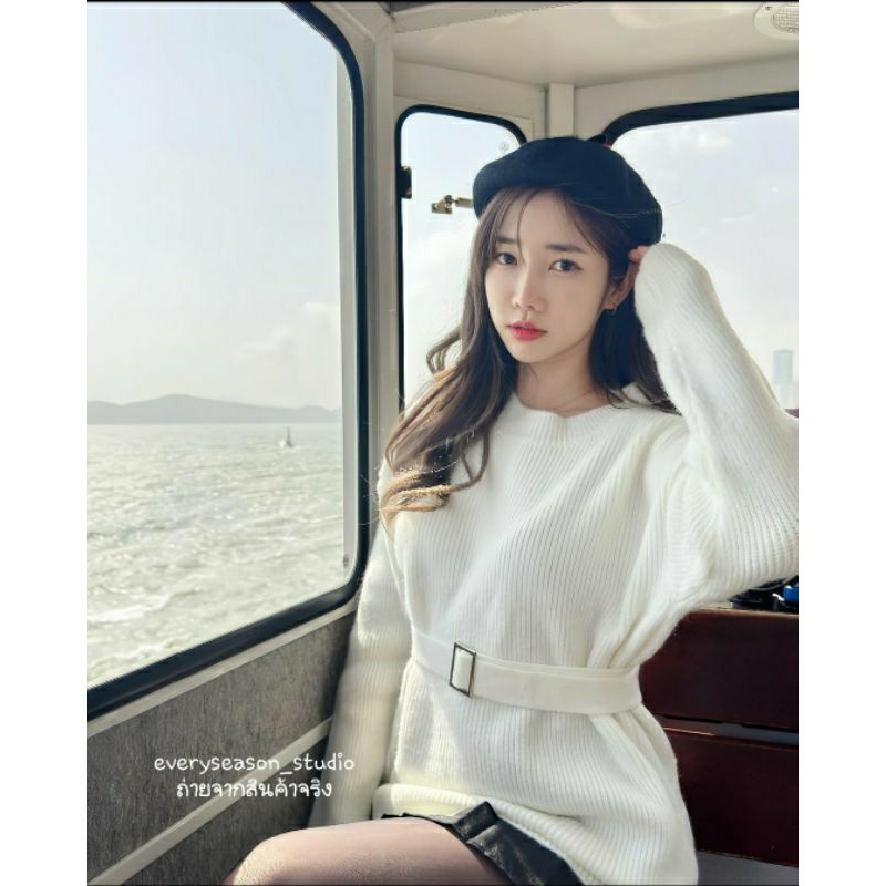 มินิเดรส เสื้อไหมพรม ทรง oversize (มีเข็มขัด) ผ้านุ่มมาก