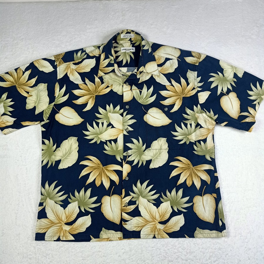 เสื้อฮาวาย Pierre Cardin Hawaiian Shirt Floral Print Sz Large Made in Korea