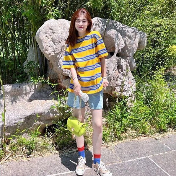 เสื้อยืดลายทางสวยๆผู้หญิงฤดูร้อนใหม่ Oversize เสื้อผ้าแฟชั่นวัยรุ่น เสื้อเสื้อโอเวอร์ไซต์แขนสั้นแบบหลวมสไตล์เกาหลี XXL - รูปที่ 6