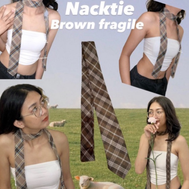 มีส่งด่วน🔥(no.holiday)-Necktie Brown fragile.เนคไทแบบผูกเอง พร้อมส่ง