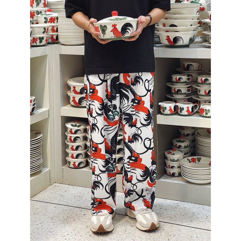 กางเกงตราไก่ 🐓 (ผ้าอิตาลีพิมพ์ดิจิตอลอย่างดี)