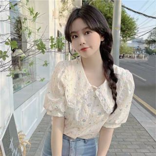 พร้อมส่ง🔥 เสื้อเชิ้ตแขนสั้นคอปกตุ๊กตาพิมพ์ลายหวานเวอร์ชั่นเก…