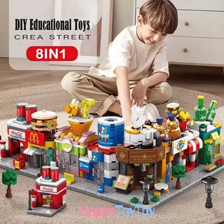 บล็อคตัวต่อ ตัวต่อ รูปวิวถนน เสริมการเรียนรู้เด็ก DIY ขนาดเล็ก ของเล่นสําหรับเด็ก