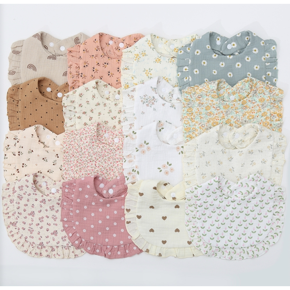 Baby Culture ผ้ากันเปื้อน ผ้ากันน้ำลาย คอตตอน100% พิมพ์ลายลูกไม้ แต่งระบาย กันน้ำ สำหรับเด็กทารก