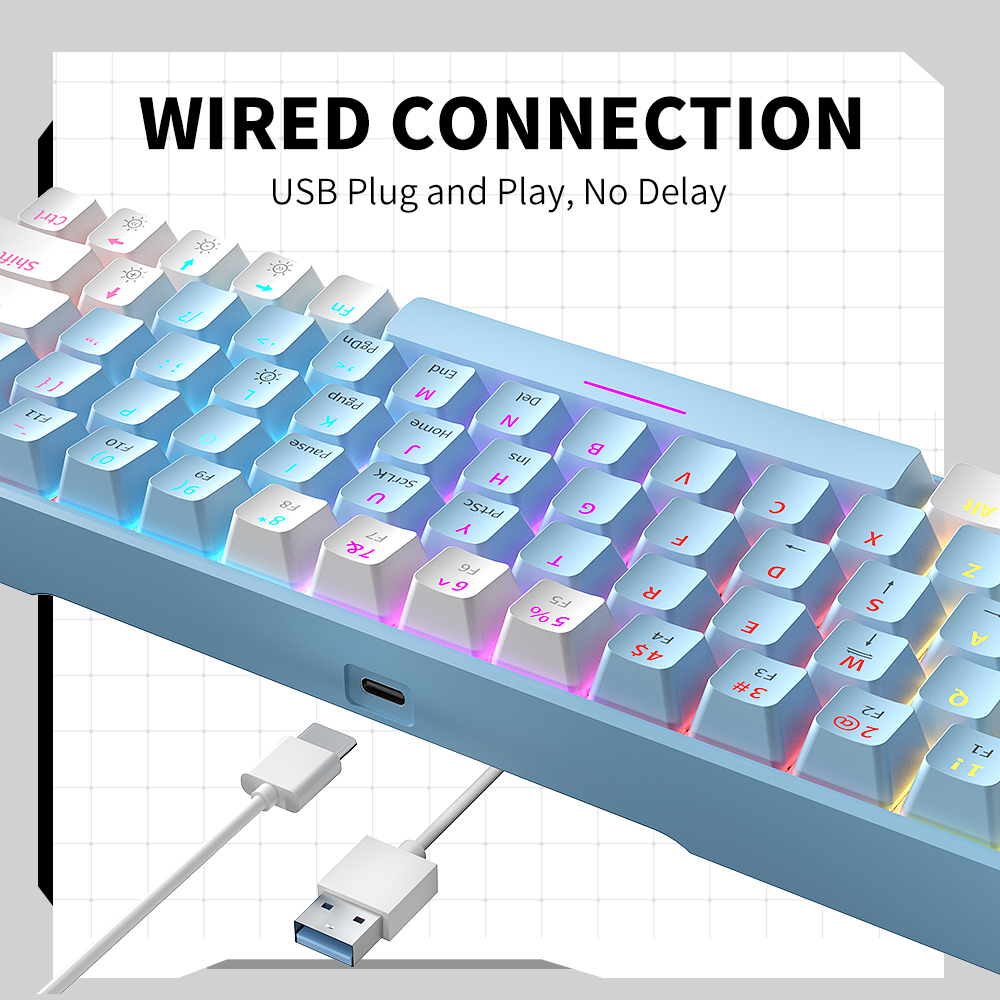ZIFRIEND T62 เกมคีย์บอร์ดเครื่องกล 60% เลย์เอาต์ pluggable wired two-color PBT keycap
