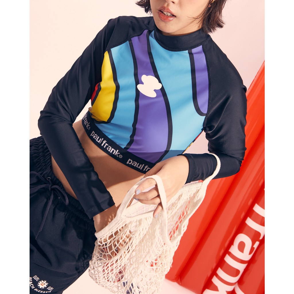 PAUL FRANK เสื้อว่ายน้ำ WOMENS DEEP COLORFUL CROP TOP RASHGUARD