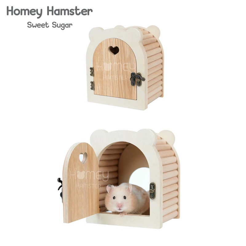 Homey Hamster ประตูไม้แอบส่อง ติดหน้ากรงอะคริลิคแฮมสเตอร์ Sweet Sugar บ้านหลบไม้ ของแต่งกรงแฮมสเตอร์ กล่องขุด millamore - รูปที่ 3